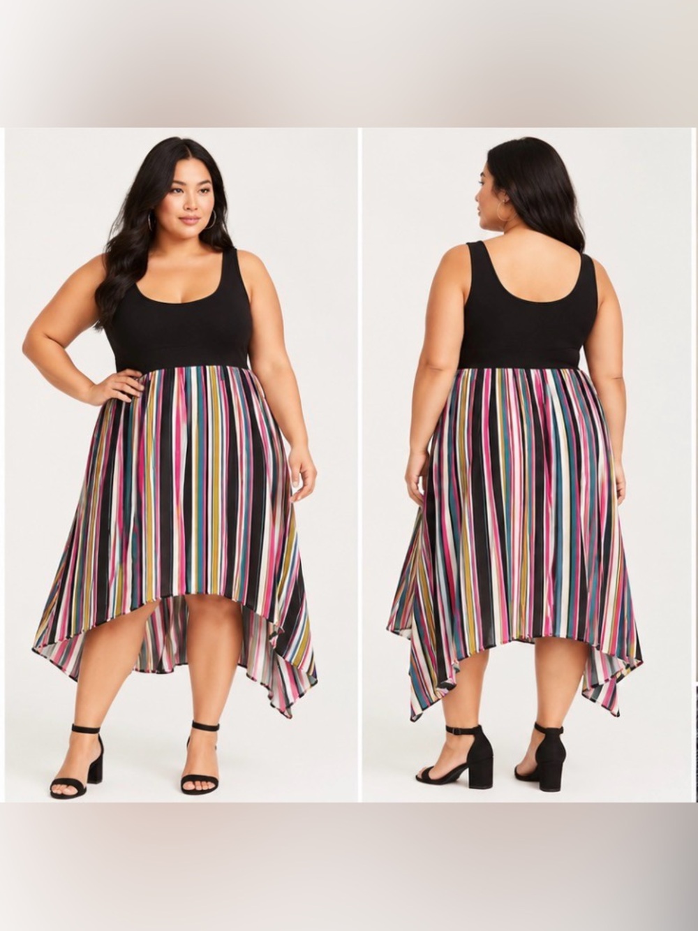 torrid Black Tank Dress with Multicolor Vertical Stripe Skirt